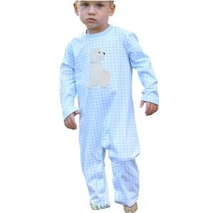 Trotter Street Kids Blue Puppy Gingham Romper Size 6M